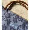 HAWAII ALOHA PRINT CANVAS PURSE HAND BAG BEACH TOTE Fx.Bamboo Handle Blue Floral