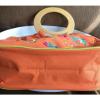 Orange Canvas Beach Bag Wooden Handles Embroidered Jamaica Dolphins EUC #5 small image