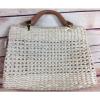 VTG ALINA ITALY Woven Vintage Wood Handle Straw Handbag Tote Beach bag Purse #5 small image