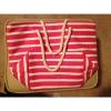 Straw Beach Tote Bag Large  -  Nautical Rope Handles Pink White Stripe Summer