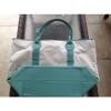 Leather and Coated Canvas Beach Bag / Tote - Turquoise and Cream - 22 in wide #1 small image