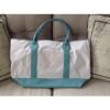 Leather and Coated Canvas Beach Bag / Tote - Turquoise and Cream - 22 in wide #2 small image