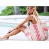Victoria&#039;s Secret Canvas Large Tote Bag Sun&amp;Fun Swim Beach Shopper Pink Striped