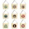 Travel Stickers Set Beige Printed Canvas Tote Bag with Leather Strap WAS_29