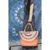 Indian Handmade Mandala Shopping Purse Cotton Beach Bag Large Tote Orange Ombre~