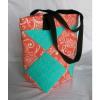 Salmon + Teal Print Medium Quilted Beach donnatoly Tote Bag #1 small image