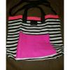 NEW Victorias Secret 2016 Getaway Tote Canvas Hot Pink Black Striped Beach Bag #1 small image
