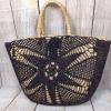 Women&#039;s Coldwater Creek Straw Purse Crochet Tote Beach Bag Black Floral #4 small image