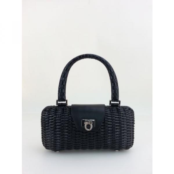 Salvatore Ferragamo Vintage Black Leather Bamboo Straw Shoulder Bag Handbag #1 image