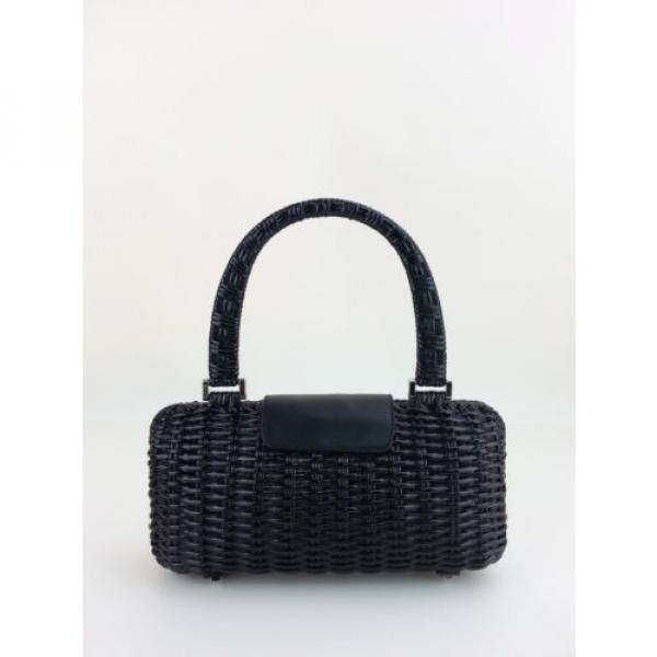 Salvatore Ferragamo Vintage Black Leather Bamboo Straw Shoulder Bag Handbag #2 image