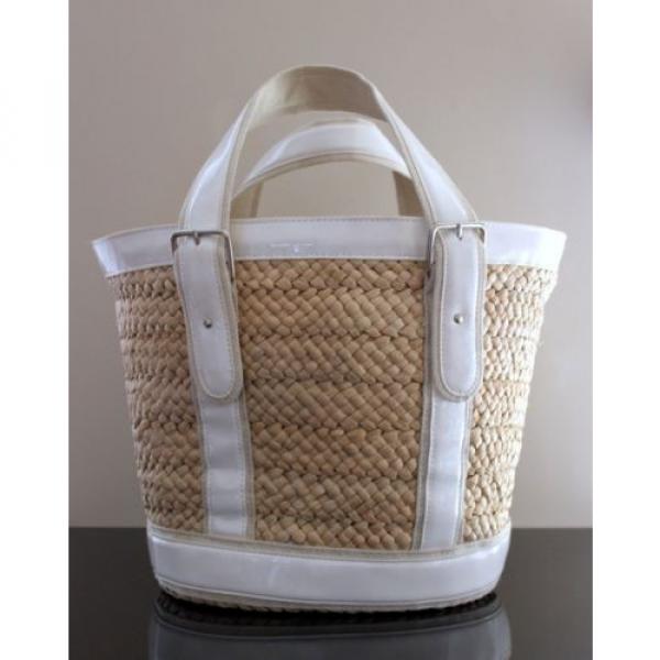 Straw and Cream Patent Leather Bucket Beach Bag #1 image