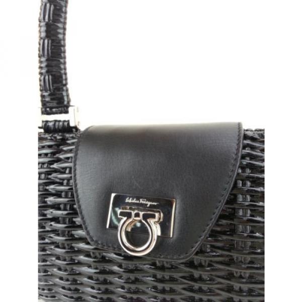 Salvatore Ferragamo Vintage Black Leather Bamboo Straw Shoulder Bag Handbag #3 image