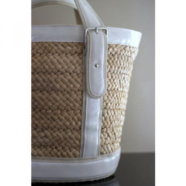Straw and Cream Patent Leather Bucket Beach Bag #3 image