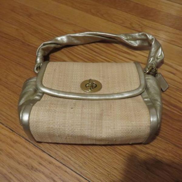 Coach Beige straw evening bag purse with gold trim good used condition authentic #1 image