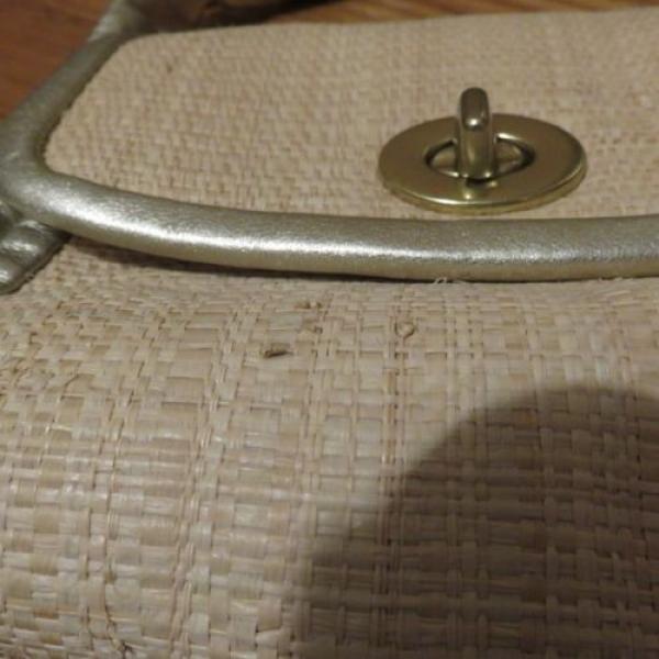 Coach Beige straw evening bag purse with gold trim good used condition authentic #3 image