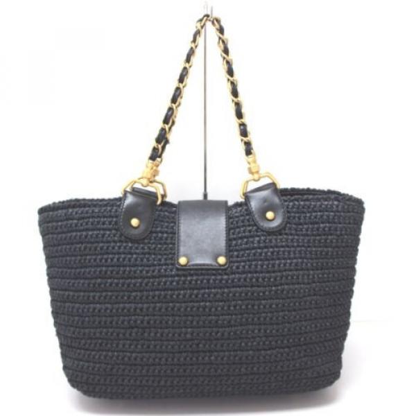 AUTHENTIC CHANEL Straw Weaved Chain Tote Bag Navy #3 image