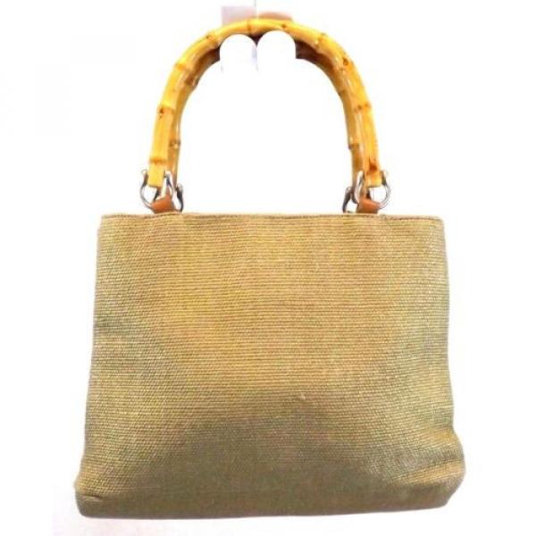 Fossil Handbag Satchel Bag Purse Brown Straw Shell Bamboo Handles Medium #2 image