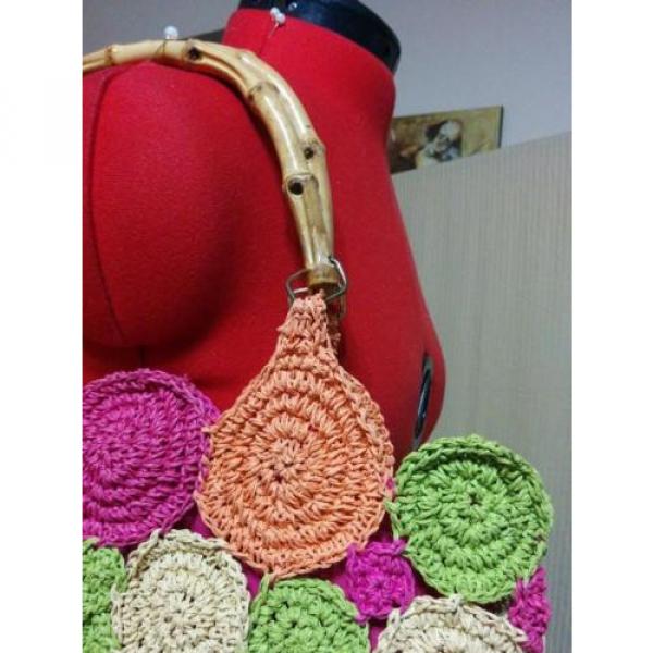 Colorful Summer Straw Bag Purse Double Bamboo Handles Quatre Saisons Wide Bottom #3 image