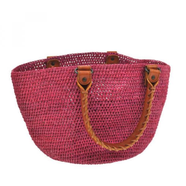 Auth BALENCIAGA Raffia Hand Tote Bag Pink Brown Straw Leather Vintage V07288 #2 image