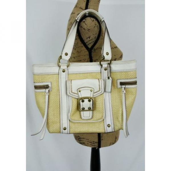 Coach Legacy Woven Straw Leather Purse Shoulder Bag Buckle White EUC #1 image
