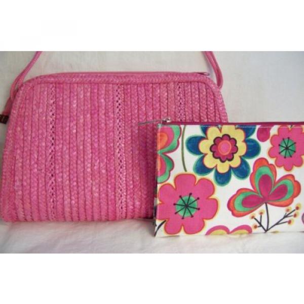Hot Pink Straw Shoulder Bag by Waves-Tandem Bags of CA &amp; Clinique Cosmetic Bag #1 image