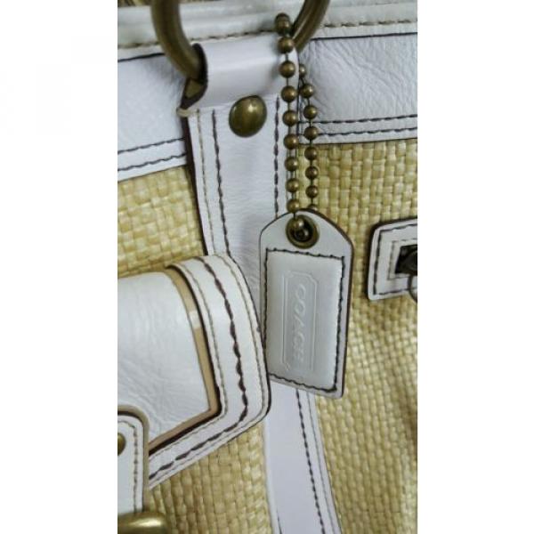 Coach Legacy Woven Straw Leather Purse Shoulder Bag Buckle White EUC #3 image