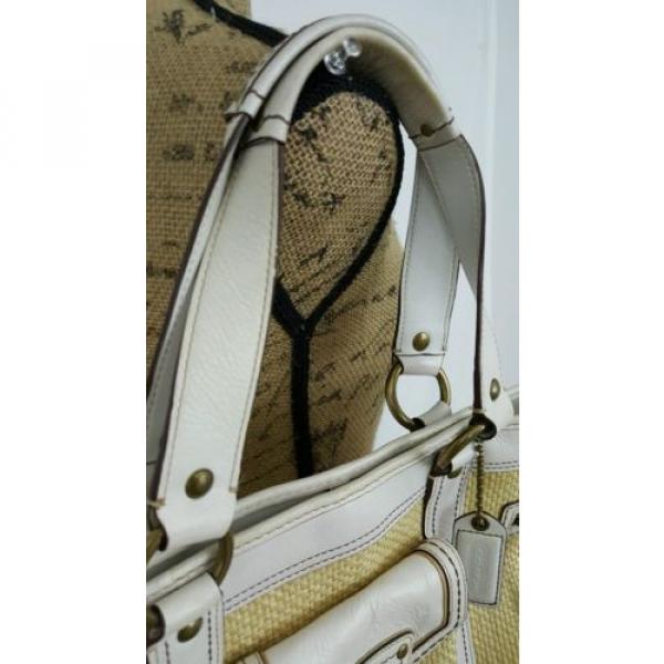 Coach Legacy Woven Straw Leather Purse Shoulder Bag Buckle White EUC #4 image