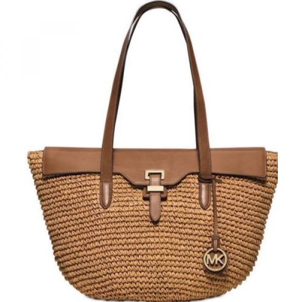 $298 Michael Kors STRAW NAOMI Walnut Pale Gold Large Tote Bag Handbag Purse NEW #2 image