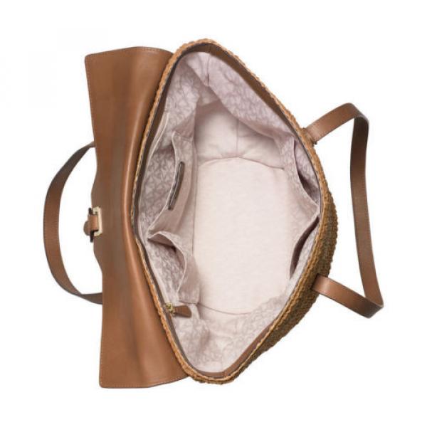 $298 Michael Kors STRAW NAOMI Walnut Pale Gold Large Tote Bag Handbag Purse NEW #3 image