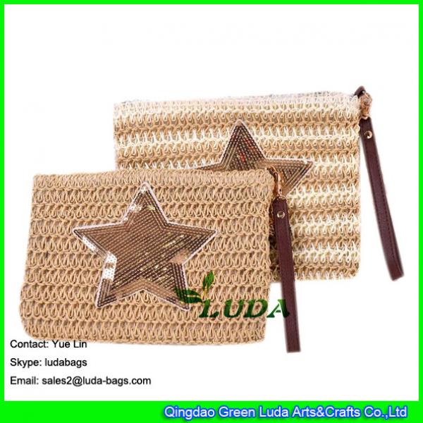 LDZS-008 Golden sequins star clutch bag fashionable women clutch straw handbags #1 image