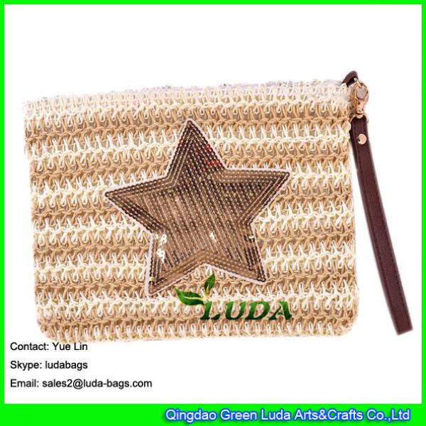 LDZS-008 Golden sequins star clutch bag fashionable women clutch straw handbags #2 image