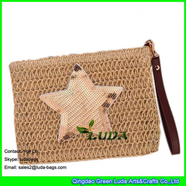 LDZS-008 Golden sequins star clutch bag fashionable women clutch straw handbags #3 image