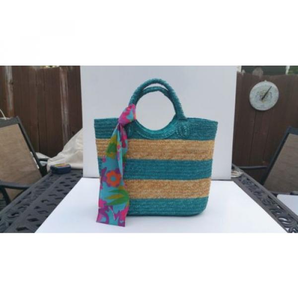 Ralph Lauren Turquise / Natural Straw Tote Beach Cruise Pool Picnic Carry Bag #1 image