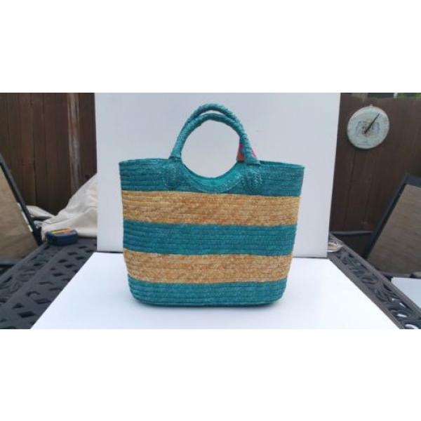Ralph Lauren Turquise / Natural Straw Tote Beach Cruise Pool Picnic Carry Bag #3 image