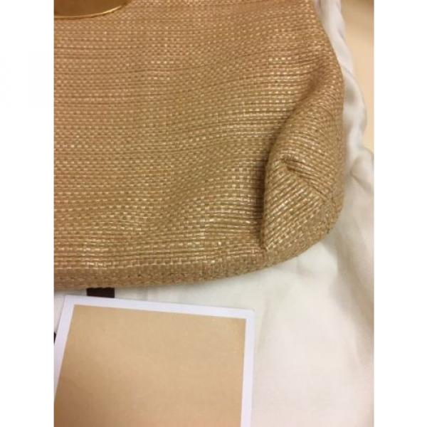 Michael Kors Berkley Natural Gold Straw Clutch Bag Brown Logo Tan NEW Dust Tote #3 image