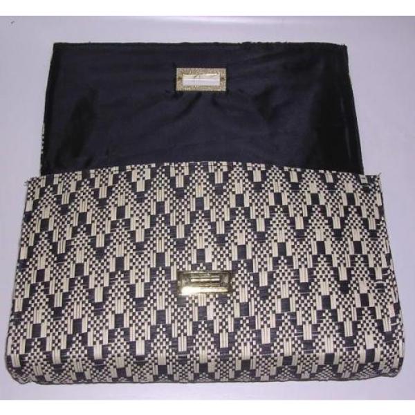 H&amp;M Envelope Clutch Purse Twist Lock Satchel Flap Evening Bag Black Straw Beige #3 image