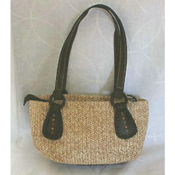 Fossil Traditional Woven Straw Trimmd in Brown Genuine Leather Small Purse Bag #1 image