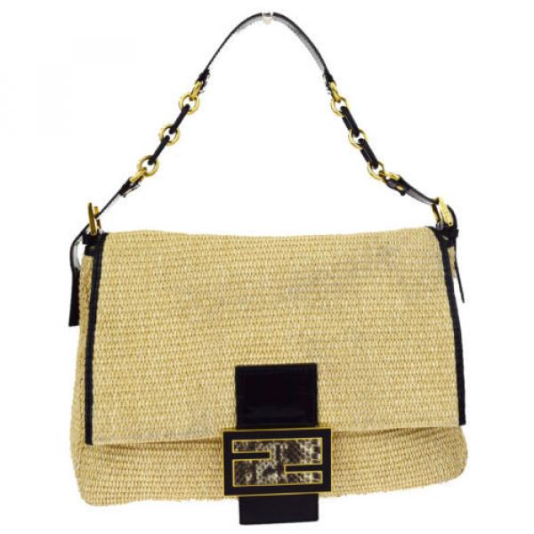 Authentic FENDI Zucca Logo Chain Shoulder Bag Straw Patent Leather Beige 00Y816 #1 image