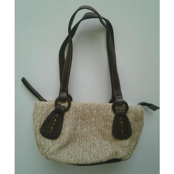 Fossil Traditional Woven Straw Trimmd in Brown Genuine Leather Small Purse Bag #2 image