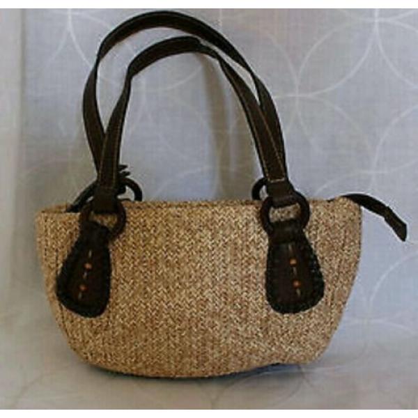 Fossil Traditional Woven Straw Trimmd in Brown Genuine Leather Small Purse Bag #3 image