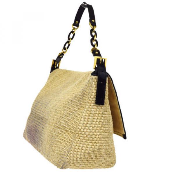 Authentic FENDI Zucca Logo Chain Shoulder Bag Straw Patent Leather Beige 00Y816 #4 image