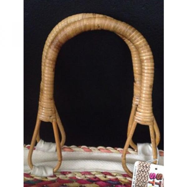 NWT Vintage Woven Straw &amp; Bamboo Handles Bohemian African Market Tote Bag Purse #3 image