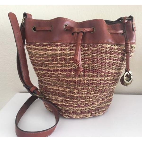 Lucky Brand Kenya Bucket Bag Natural Woven Brown Straw Drawstring Tote w/ FOB! #1 image