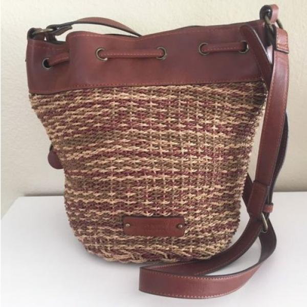 Lucky Brand Kenya Bucket Bag Natural Woven Brown Straw Drawstring Tote w/ FOB! #2 image