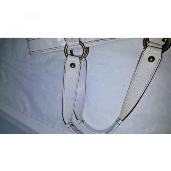 Coach LEGACY Straw &amp; White Leather Medium Large Buckle Pocket Tote Handbag Bag #5 image