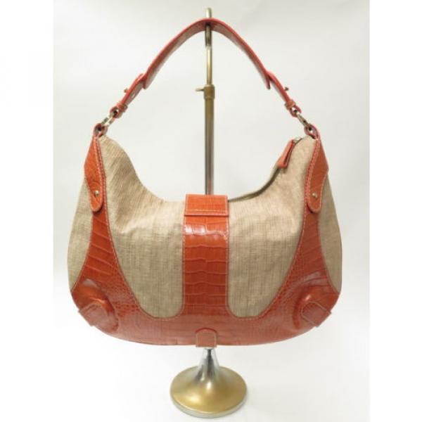 Valentino Bag Catch Croc Embossed Leather and Straw Large Hobo Beige and Coral #4 image