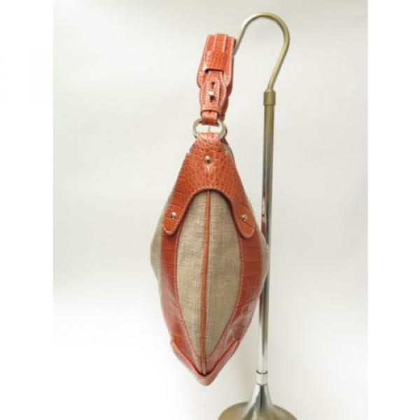 Valentino Bag Catch Croc Embossed Leather and Straw Large Hobo Beige and Coral #5 image