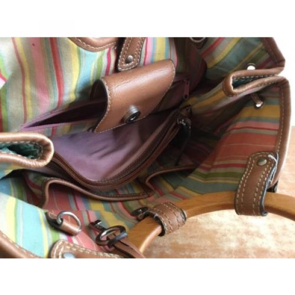 Fossil Handbag Satchel Bag Green Woven Straw Wooden Handle Leather Trim W Key #3 image