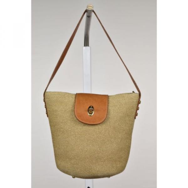 Eric Javits Womens Tan Brown Satchel Bag SZ S Straw Leather Casual Purse Handbag #1 image