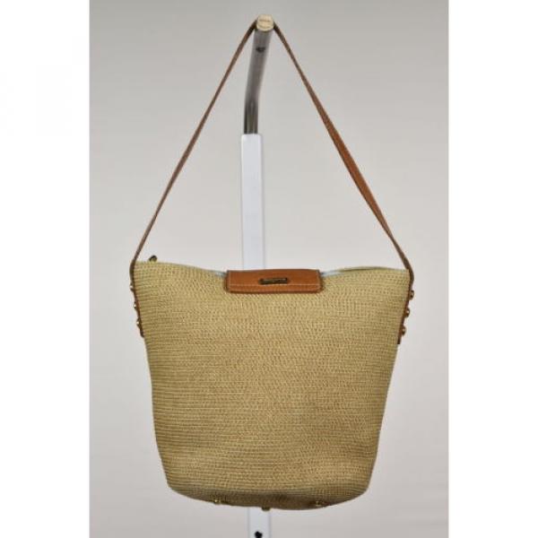 Eric Javits Womens Tan Brown Satchel Bag SZ S Straw Leather Casual Purse Handbag #3 image